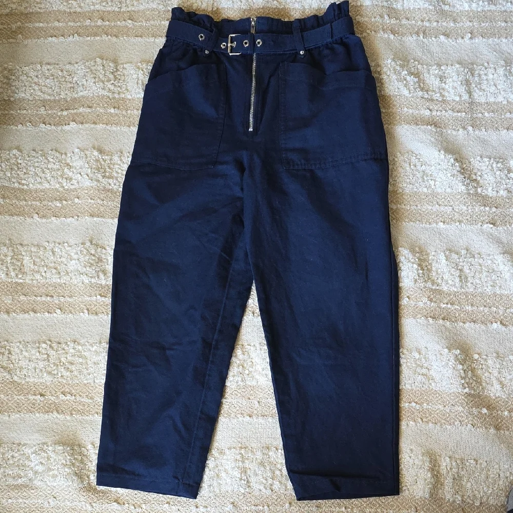 Banana Republic Navy Ankle Pants Stretch Waist Belt Size 8 (Relaxed Fit)